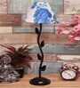White & Blue Shade Table Lamp With Metal Base