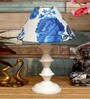 White & Blue Shade Table Lamp With Metal Base