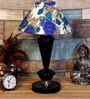 White & Blue Shade Table Lamp With Metal Base