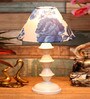 White & Blue Shade Table Lamp With Metal Base