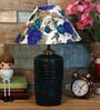White & Blue Shade Table Lamp With Terracotta Base