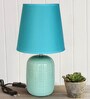 Roman Blue Fabric Shade Night Lamp With Ceramic Base