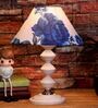 White & Blue Shade Table Lamp With Metal Base