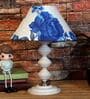 White & Blue Shade Table Lamp With Metal Base