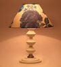 White & Blue Shade Table Lamp With Metal Base