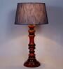 Hector Blue Natural Fiber Shade Night Lamp With Wood Base