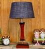 Hudson Blue Natural Fiber Shade Night Lamp With Wood Base