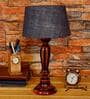 Agueda Blue Natural Fiber Shade Night Lamp With Wood Base