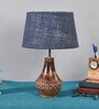 Belfast Blue Natural Fiber Shade Night Lamp With Wood Base