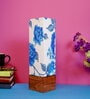 Dark Blue & White Fabric Shade Table Lamp With Wood Base