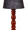 Salmon Blue Natural Fiber Shade Night Lamp With Wood Base