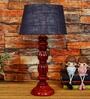 Salmon Blue Natural Fiber Shade Night Lamp With Wood Base