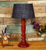 Klimt Blue Natural Fiber Shade Night Lamp With Wood Base
