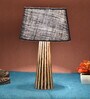 Exemplary Blue Natural Fiber Shade Night Lamp With Wood Base