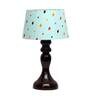 Amber Blue Fabric Shade Night Lamp With Wood Base