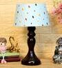 Amber Blue Fabric Shade Night Lamp With Wood Base