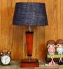 Naeva Blue Natural Fiber Shade Night Lamp With Wood Base