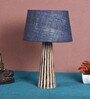 Exemplary Blue Natural Fiber Shade Night Lamp With Wood Base