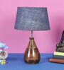 Lucea Blue Natural Fiber Shade Night Lamp With Wood Base