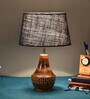 Belfast Blue Natural Fiber Shade Night Lamp With Wood Base