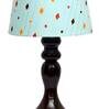 Amber Blue Fabric Shade Night Lamp With Wood Base