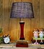 Hudson Blue Natural Fiber Shade Night Lamp With Wood Base