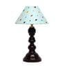Alice Blue Fabric Shade Night Lamp With Wood Base