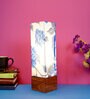 Dark Blue & White Fabric Shade Table Lamp With Wood Base