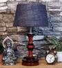 Tarter Blue Natural Fiber Shade Night Lamp With Wood Base
