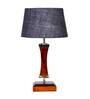 Hudson Blue Natural Fiber Shade Night Lamp With Wood Base