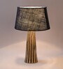Exemplary Blue Natural Fiber Shade Night Lamp With Wood Base