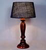 Agueda Blue Natural Fiber Shade Night Lamp With Wood Base