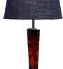 Damsel Blue Natural Fiber Shade Night Lamp With Wood Base