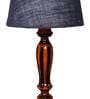 Agueda Blue Natural Fiber Shade Night Lamp With Wood Base