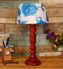 Cherosi Blue Fabric Shade Night Lamp With Wood Base