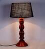 Salmon Blue Natural Fiber Shade Night Lamp With Wood Base