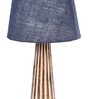 Exemplary Blue Natural Fiber Shade Night Lamp With Wood Base