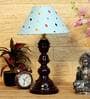Alice Blue Fabric Shade Night Lamp With Wood Base
