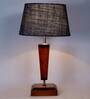 Naeva Blue Natural Fiber Shade Night Lamp With Wood Base