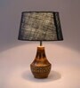 Belfast Blue Natural Fiber Shade Night Lamp With Wood Base
