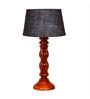Salmon Blue Natural Fiber Shade Night Lamp With Wood Base