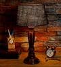 Agueda Blue Natural Fiber Shade Night Lamp With Wood Base