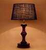 Tarter Blue Natural Fiber Shade Night Lamp With Wood Base