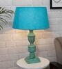 Blue Shade Table Lamp With Wooden Base