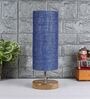 Charles Blue Jute Shade Table Lamp With Wood Base