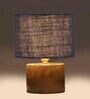 Blue Shade Table Lamp With Wood Base