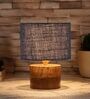 Blue Shade Table Lamp With Wood Base
