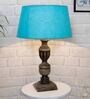 Blue Shade Table Lamp With Wooden Base