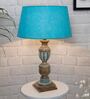 Blue Shade Table Lamp With Wooden Base