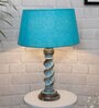Blue Shade Table Lamp With Wooden Base
